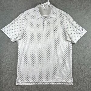 Vineyard Vines On the Go Sankaty Golf Polo Mens Large  White Blue AOP Ships